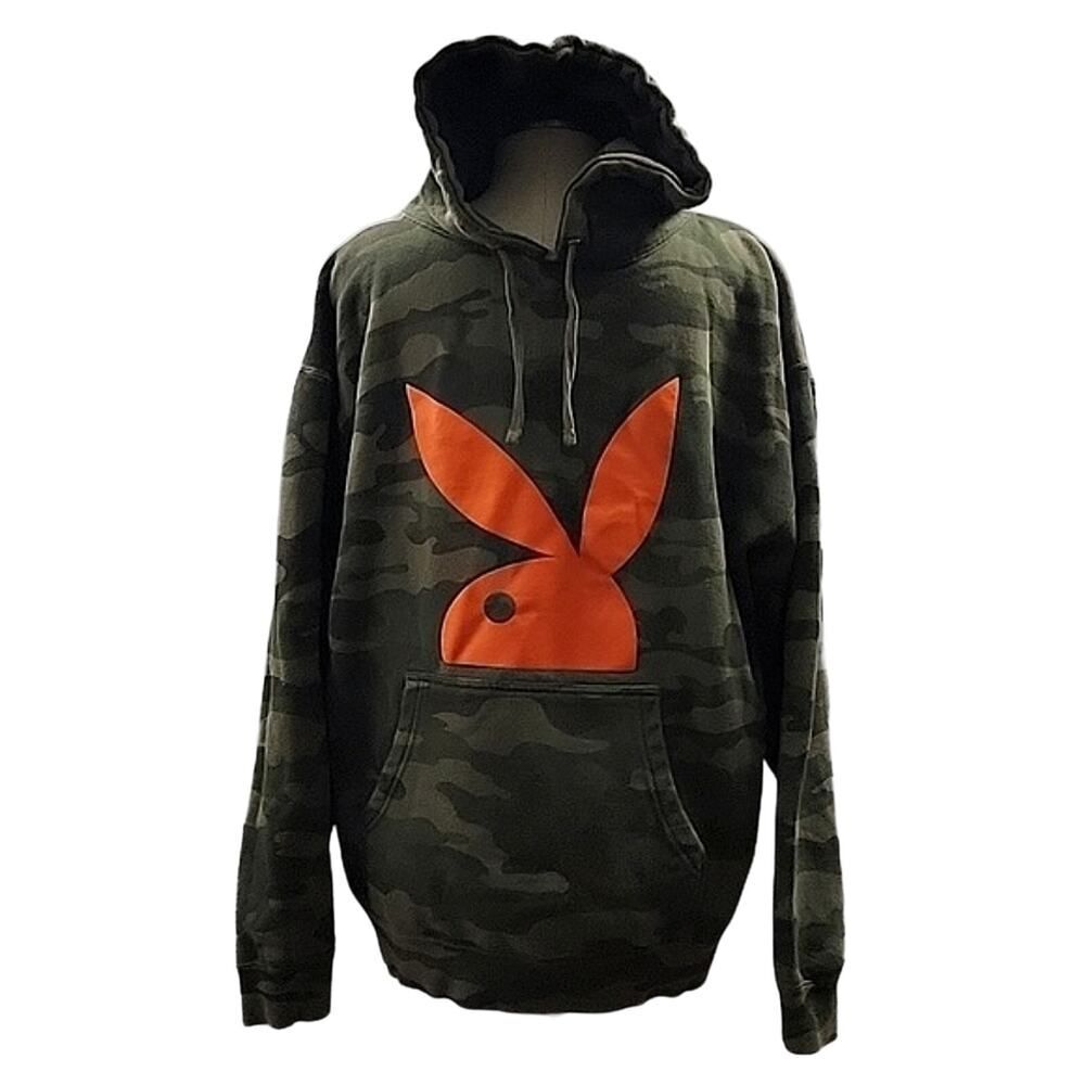 Playboy Camo Rabbit Head Hoodie fleece lined, pockets, men's SZ L